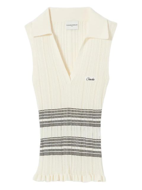 Claudie Pierlot striped V-neck polo top - Neutrals - zdjęcie produktu nr 1