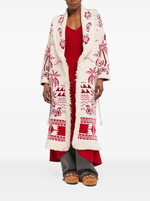 Alanui palm-tree pattern fringe coat - 0F25-Chalk-Ruby - zdjęcie produktu nr 2