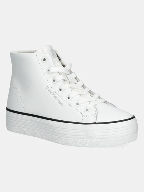 Calvin Klein Jeans trampki skórzane BOLD VULC FLATF MID LTH IN damskie kolor biały YW0YW01634