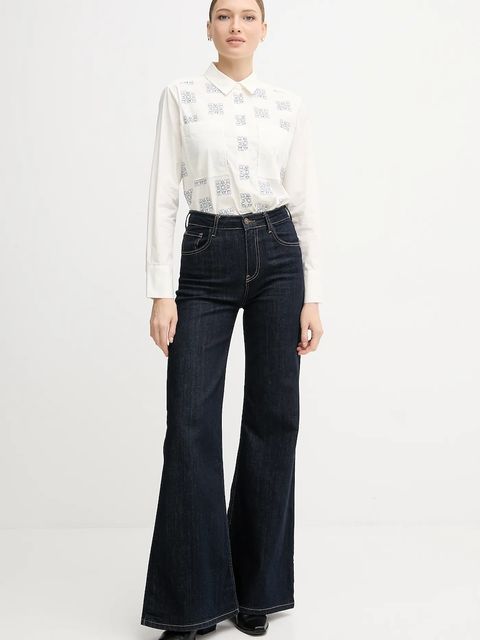 Mos Mosh koszula bawełniana WEINA damska kolor beżowy regular z kołnierzykiem klasycznym 173000