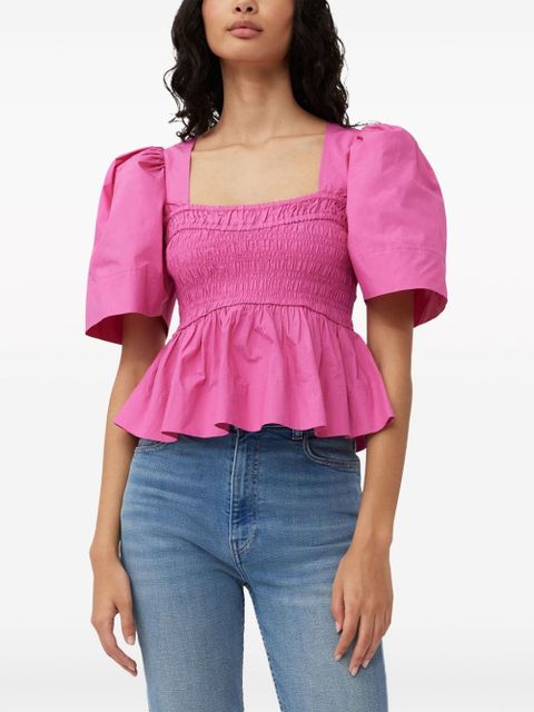 GANNI peplum-waist organic-cotton blouse - Pink