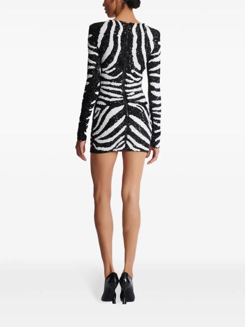 Balmain zebra-pattern sequin-embellished dress - Black