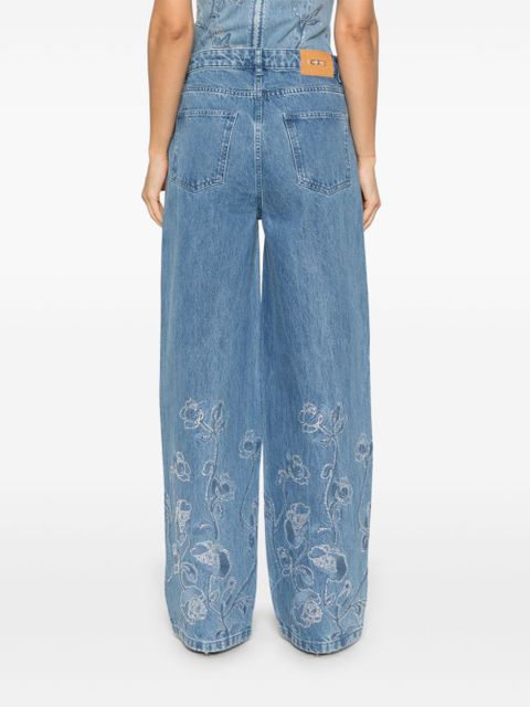 ROTATE BIRGER CHRISTENSEN rhinestoned wide-leg jeans - Blue