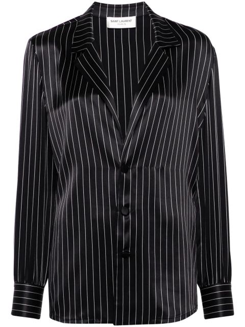 Saint Laurent striped silk pajam shirt - Black - zdjęcie produktu nr 1