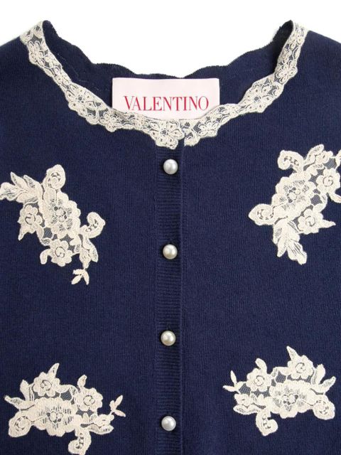 Valentino Garavani lace-trim embroidered cardigan - Blue