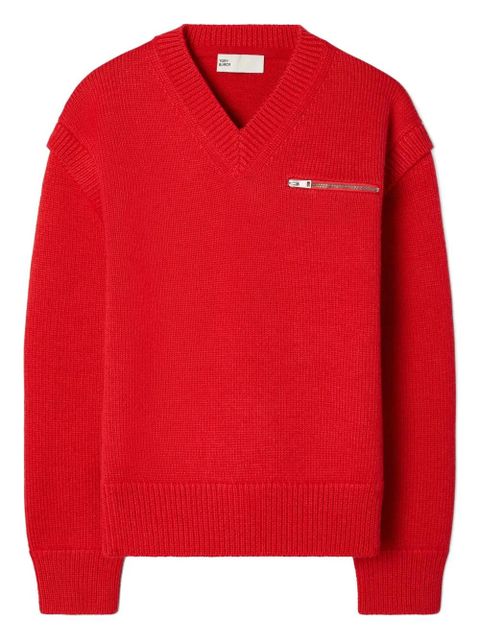 Tory Burch zip v-neck sweater - Red - zdjęcie produktu nr 1
