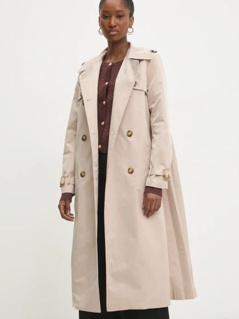 Answear.LAB płaszcz damski kolor beżowy przejściowy dwurzędowy