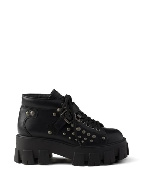 Prada Monolith studded leather booties - Black - zdjęcie produktu nr 1