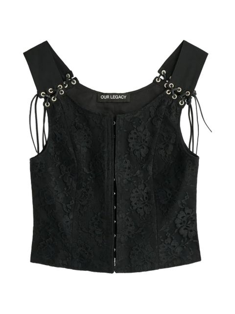 OUR LEGACY Tough lace-overlay eyelet-detail vest - Black - zdjęcie produktu nr 1