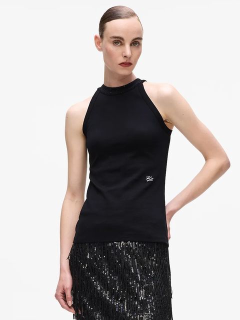 Karl Lagerfeld top bawełniany kolor czarny A4W17056 - zdjęcie produktu nr 1