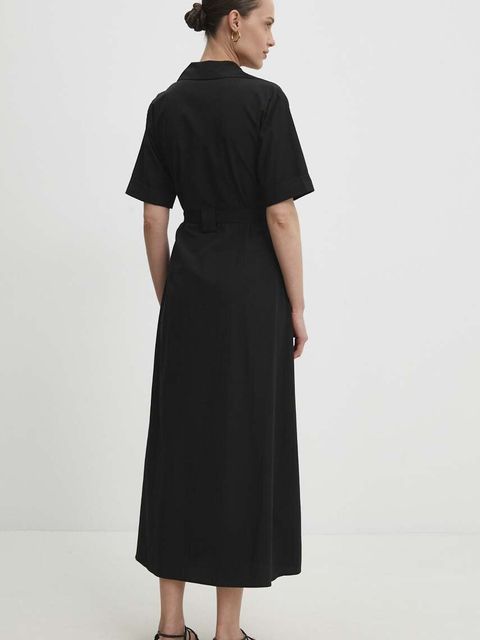 Answear.LAB sukienka bawełniana kolor czarny midi rozkloszowana