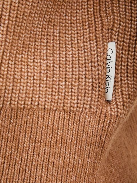 Calvin Klein Jeans sweter z domieszką wełny damski kolor brązowy z półgolfem LV044D372G