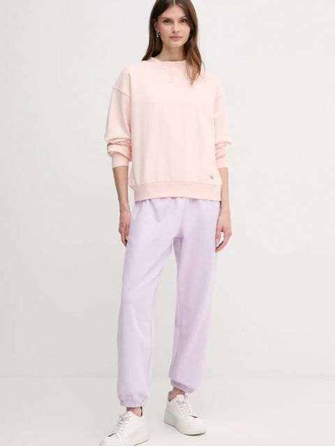 Calvin Klein Jeans bluza bawełniana damska kolor beżowy gładka LV047B238G