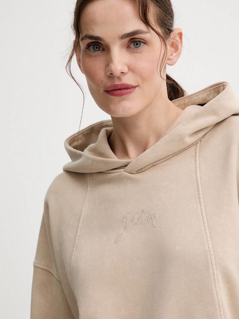 G-Star bluza bawełniana damska kolor beżowy z kapturem gładka D27726.D969