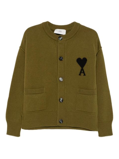AMI Paris heart-logo patch-pocket cardigan - Brown - zdjęcie produktu nr 1
