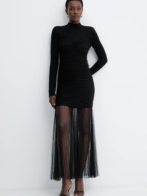 Twinset sukienka kolor czarny maxi rozkloszowana 252TT3262