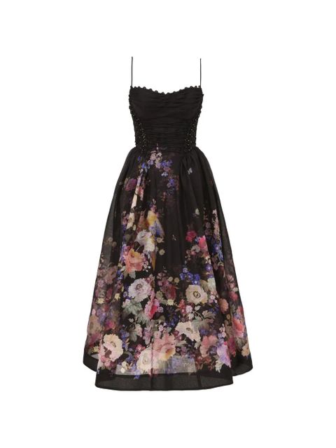 ZIMMERMANN Luna floral-print bead-embellished midi dress - Black - zdjęcie produktu nr 1