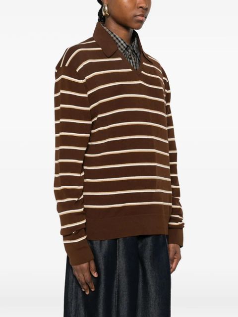 Miu Miu striped V-neck T-shirt - Brown