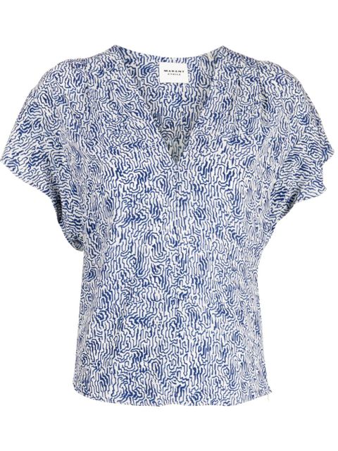 MARANT ÉTOILE Delocia abstract-print V-neck blouse - Blue