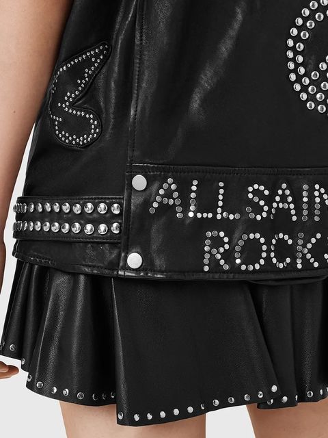 AllSaints bezrękawnik skórzany BILLIE kolor czarny przejściowa oversize W051LC