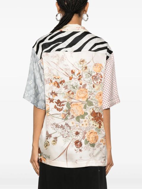 Marine Serre mix-print silk shirt - Neutrals