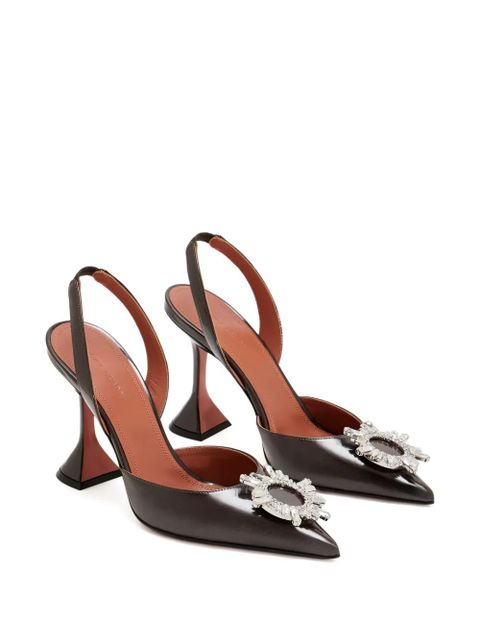 Amina Muaddi 95mm crystal-embellished slingback pumps - Brown