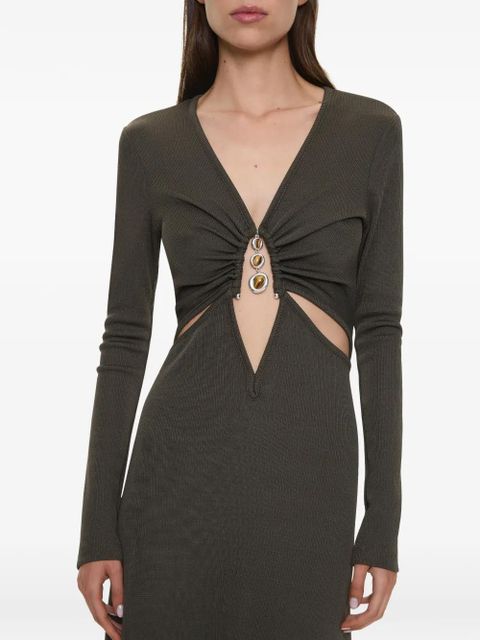 Christopher Esber crystal loophole long-sleeve midi dress - Green