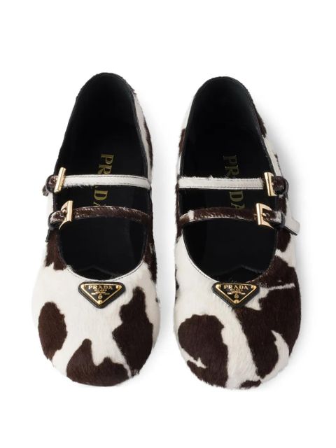 Prada cow-print ballet flats - White