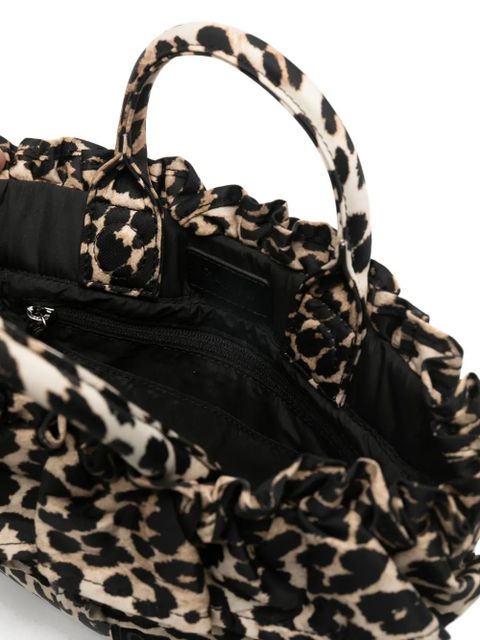 GANNI ruffled-upper leopard-print tote bag - Neutrals