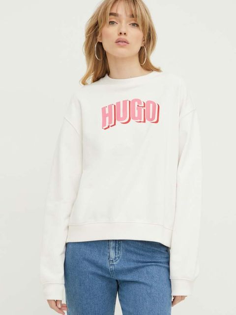 HUGO bluza damska kolor beżowy z nadrukiem 50508524