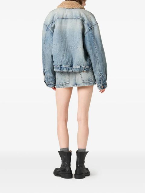 Miu Miu shearling-collar denim jacket - Blue - zdjęcie produktu nr 2