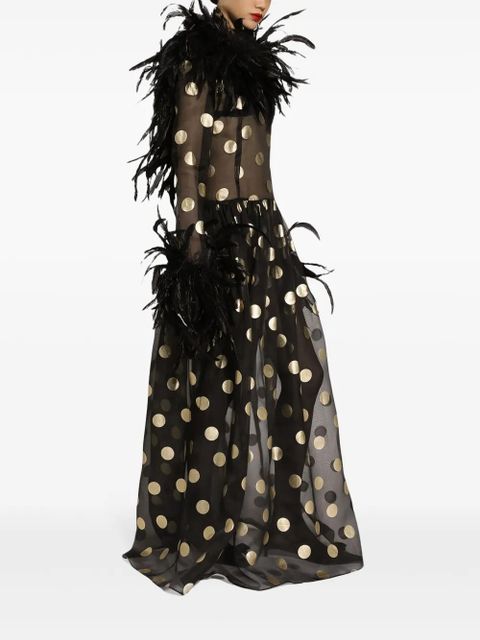 Dolce & Gabbana feather-trim polka-dot dress - Black