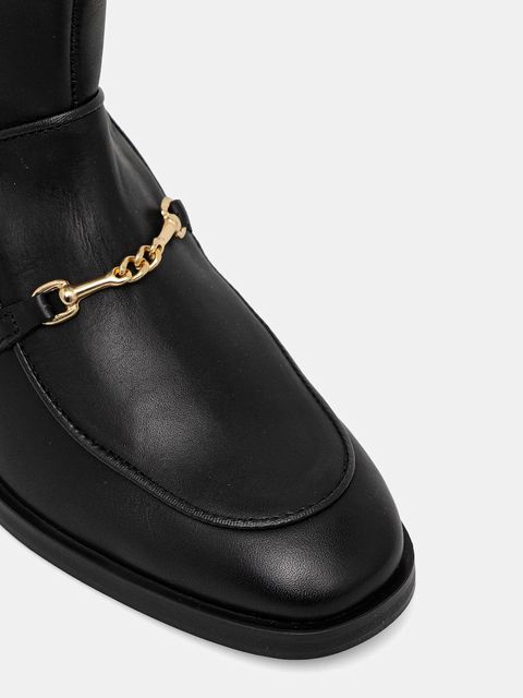 Steve Madden kozaki skórzane Night damskie kolor czarny na płaskim obcasie 11004951