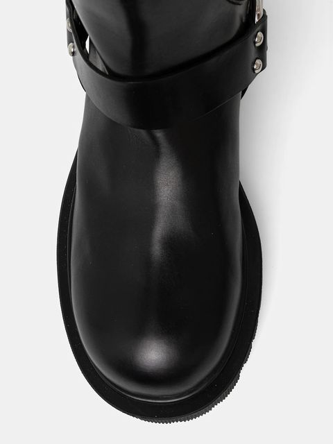 MSGM kozaki skórzane kolor czarny na płaskim obcasie 3942MDS676 557 - zdjęcie produktu nr 2