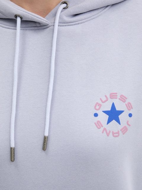 Guess Jeans bluza damska kolor fioletowy z kapturem z nadrukiem W5BQ24 KC811