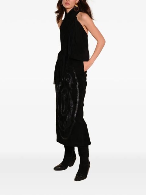 Johanna Ortiz Pueblo Ancestral printed leather midi skirt - Black