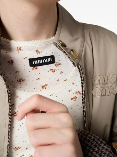 Miu Miu houndstooth-lining reversible bomber jacket - Neutrals