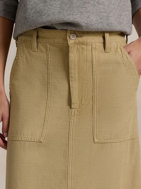 Polo Ralph Lauren spódnica bawełniana RICKY MD SK kolor beżowy midi rozkloszowana 211959051