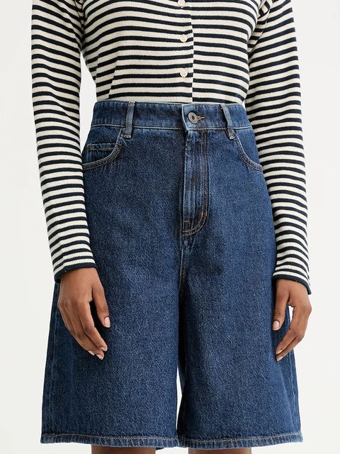 Weekend Max Mara szorty jeansowe DONNOLA damskie kolor granatowy gładkie high waist 2525146021600