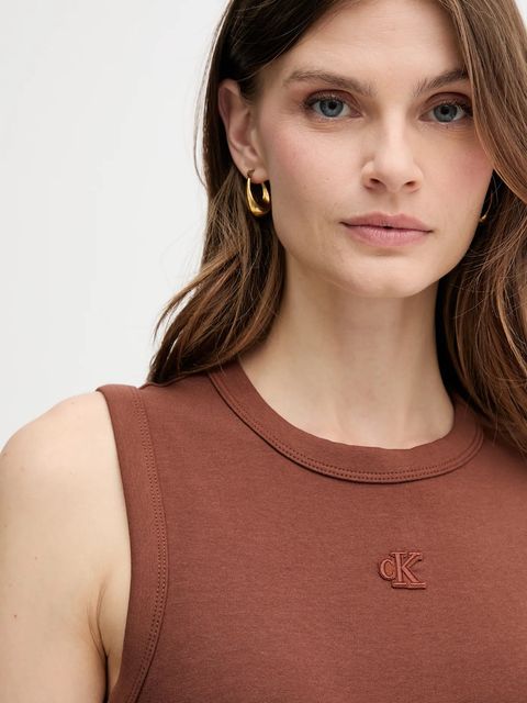 Calvin Klein Jeans sukienka kolor brązowy midi dopasowana LV047C240G