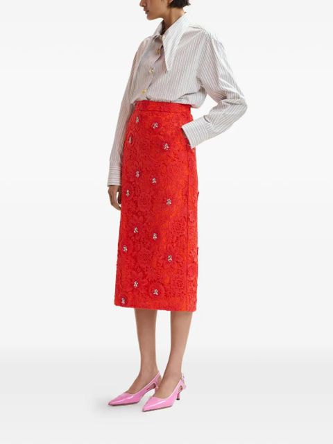Essentiel Antwerp floral rhinestone midi skirt - Red
