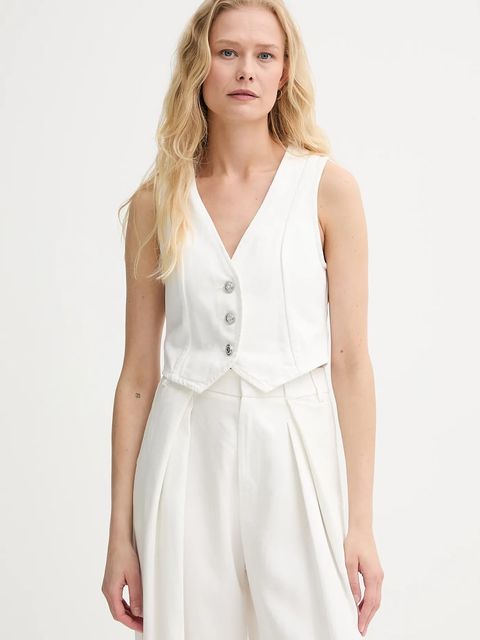 Morgan kamizelka jeansowa kolor biały jednorzędowa COKABI - zdjęcie produktu nr 1