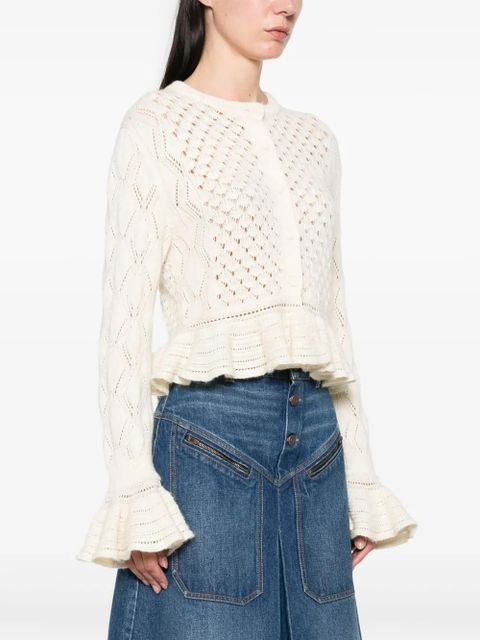 Chloé open-knit ruffled cardigan - Neutrals