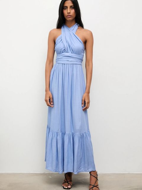 Answear.LAB sukienka kolor niebieski maxi rozkloszowana