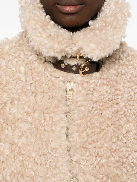 Maje teddy-effect zip-up faux fur jacket - Neutrals