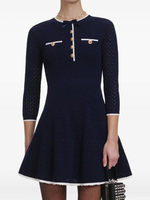 Self-Portrait bow button mini dress - Blue