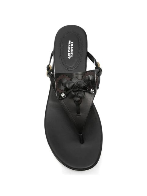 ISABEL MARANT Elato leather flowers-detail flat sandals - Black