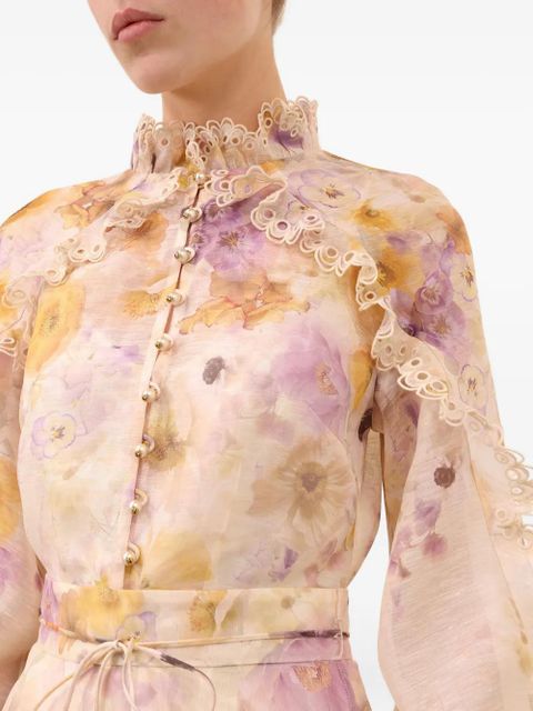 ZIMMERMANN Memento ruffled floral-print blouse - Neutrals