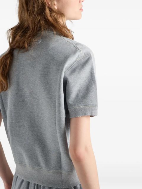 Prada logo-embroidered ribbed-knit polo shirt - Grey