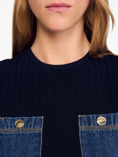 SANDRO denim-pockets top - Blue